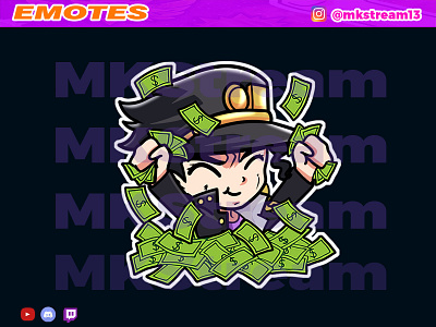 Twitch emotes jojo jotaro rich money animated emotes anime cute design emote emotes gg hype illustration jojo jotaro kujo rich sub badge