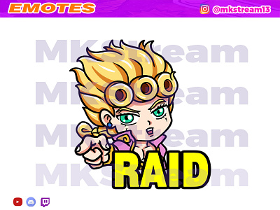 Twitch emotes jojo giorno giovanna raid animated emotes anime cute design emotes giorno giorno giovanna hype illustration jojo jotaro raid sub badge