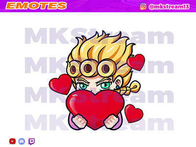 Twitch emotes jojo giorno giovanna love animated emotes anime cute design emote emotes giorno giorno giovanna hype illustration jojo love sub badge twitch emotes