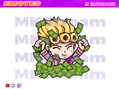 Twitch emotes jojo giorno giovanna rich money animated emotes anime cute design emote emotes giorno giorno giovanna hype illustration jojo rich sub badge