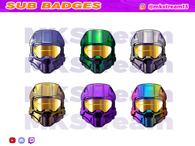 Twitch sub badges halo master chief helmet pack animated emotes anime cute design emotes gg graphic design halo helmet illustration logo sub badge sub badges twitch sub badges