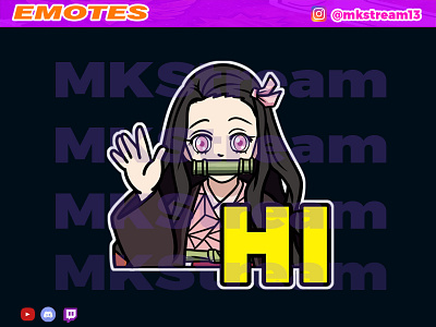 Twitch emotes nezuko waving hi animated emotes anime cute demon slayer design emotes gg hype illustration kimetsu no yaiba nezuko sub badge