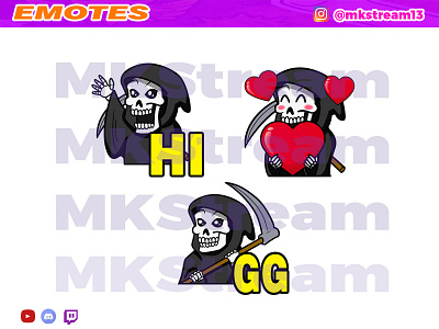 Twitch emotes grim reaper skull pack animated emotes anime cute design emote emotes gg grim reaper illustration love sub badge twitch emotes