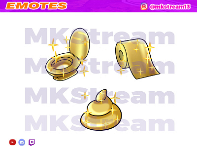 Twitch emotes golden toilet poo pack animated emotes anime design emote emotes gg gold golden hype illustration poo sub badge toilet twitch emotes