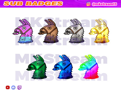 Twitch sub badges llama pinata head pack animated emotes anime cute design emotes fortnite illustration llama pinata sub badge