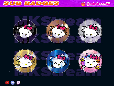 Twitch sub badges hello kitty dj disc pack animated emotes anime cat cute design emote emotes gg hello kitty illustration kitty pussy sub badge sub badges twitch emotes twitch sub badges