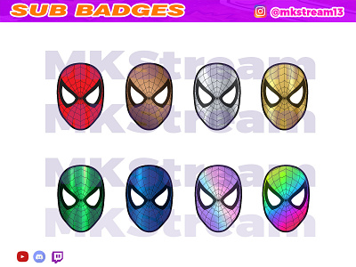 Twitch sub badges spiderman pack animated emotes anime avengers design emotes hero illustration spider spider man spiderman sub badge sub badges superhero twitch sub badges