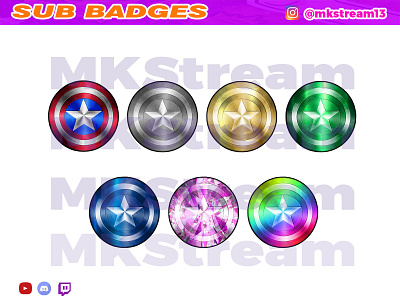 Twitch sub badges captain america shield pack animated emotes anime avengers captain america design emotes illustration shield sub badge sub badges superhero twitch sub badges