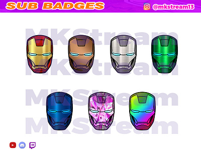 Twitch sub badges ironman pack animated emotes anime avengers design emotes hype illustration iron man ironman sub badge sub badges superhero twitch sub badges