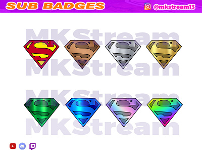 Twitch sub badges superman logo pack animated emotes anime design emotes hype illustration justice league sub badge sub badges superhero superman twitch sub badges