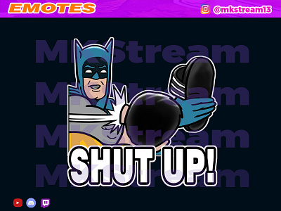 Twitch emotes batman shut up! animated emotes anime batman design emote emotes hype illustration robin shut up slap sub badge superhero