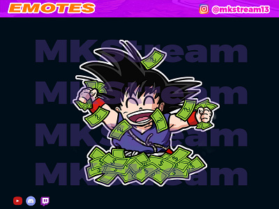 Twitch emotes kid goku rich money animated emotes anime cute design emotes gg goku hype illustration luffy money rich sub badge vegeta