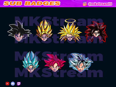 Twitch sub badges son goku evolution pack animated emotes anime cute design emotes goku hype illustration luffy sub badge sub badges super saiyan ultra instinct vegeta