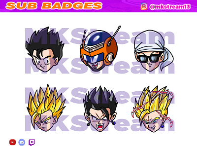 Twitch sub badges son gohan evolution pack animated emotes anime cute design emotes gohan goku great saiyaman hype illustration sub badge vegeta