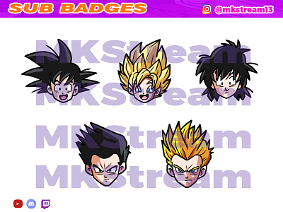 Twitch sub badges son goten evolution pack animated emotes anime cute design emotes gg goku goten hype illustration luffy sub badge vegeta