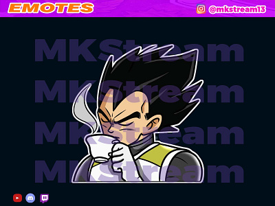 Twitch emotes vegeta sip drink coffee animated emotes anime cute design emotes goku hype illustration luffy sip sub badge vegeta