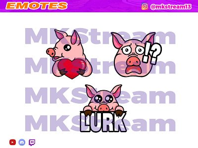 Twitch emotes cute pig pack animal animated emotes anime cute design emote emotes gg hype illustration lurk pig pigy pork sub badge twitch emotes