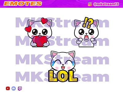 Twitch emotes cute white kitty pack animated emotes anime cat cute design emote emotes gg hype illustration kitty laugh lol sub badge twitch emotes