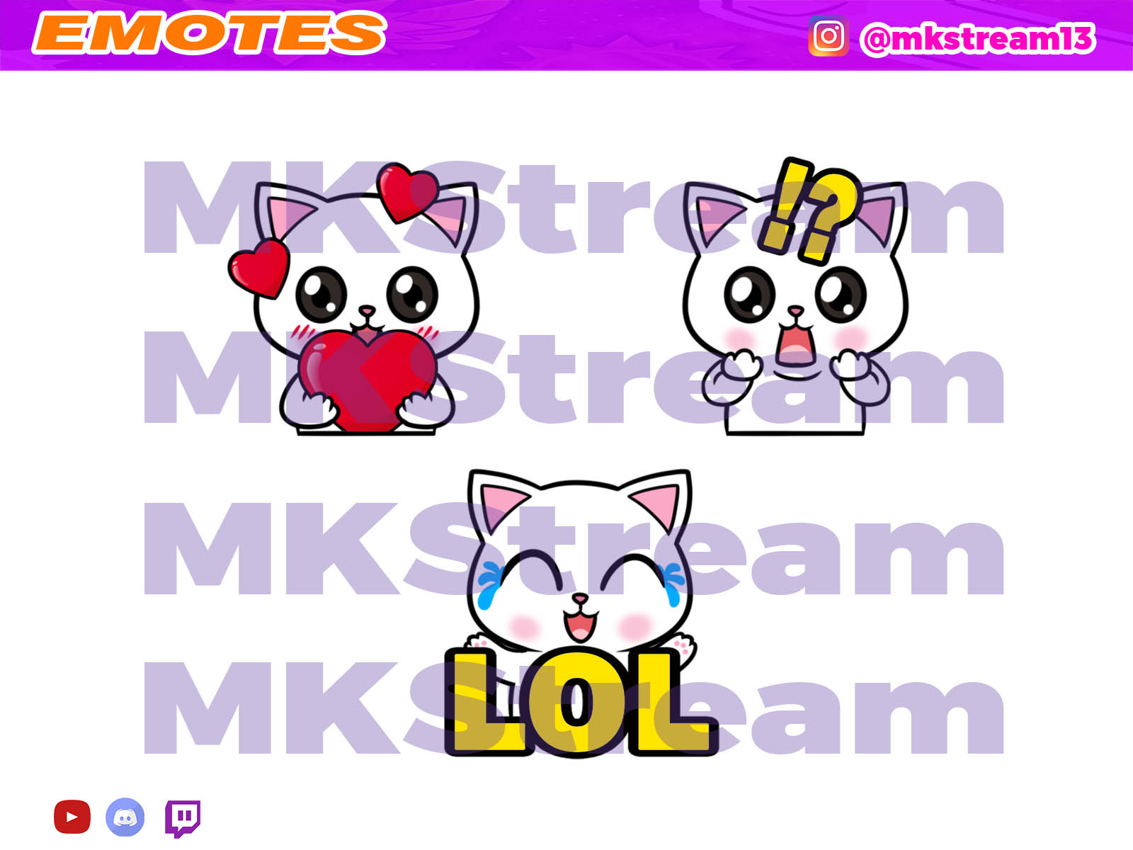 Twitch emotes cute white kitty pack by MKStream on Dribbble