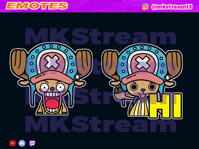 Twitch emotes cute deer tony tony chopper pack animated emotes anime chopper cute design emotes gg goku hype illustration love luffy raindeer sub badge vegeta