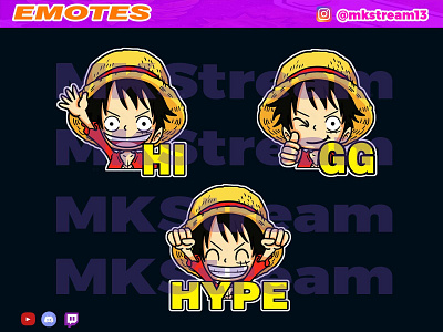 Twitch emotes chibi luffy hype gg hi pack animated emotes anime chibi cute design emotes gg goku hype illustration love luffy rage sub badge vegeta