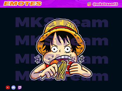 Twitch emotes chibi luffy hungry eat animated emotes anime cute design eat emotes gg goku hungry hype illustration luffy sub badge vegeta