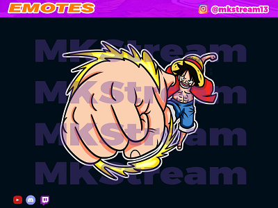 Twitch emotes luffy gear 3 punch pistol animated emotes anime cute design emotes gg goku hype illustration luffy pistol punch sub badge vegeta