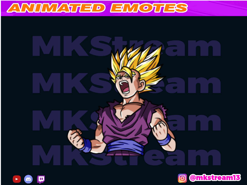 Twitch animated dragon ball kid gohan super saiyan rage animated emotes anime branding design dragon ball dragonball emotes gohan goku illustration logo luffy rage sub badge