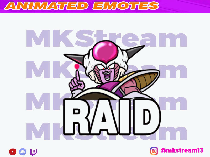 Twitch animated emotes dragon ball frieza raid animated emotes branding design dragon ball emotes frieza goku illustration logo luffy raid raid emotes sub badge