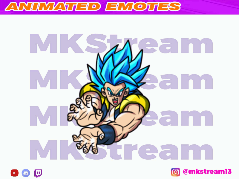 Twitch animated emotes dragon ball gogeta blue kamehameha gg animated emotes animation anime design dragon ball emotes gg gogeta gogeta blue goku hype illustration luffy sub badge vegeta vegetto