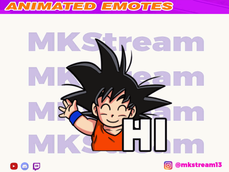 Twitch animated dragon ball kid goku waving hi animated emotes anime design emotes gg goku hello hi illustration kid goku motion graphics sub badge vegeta waving