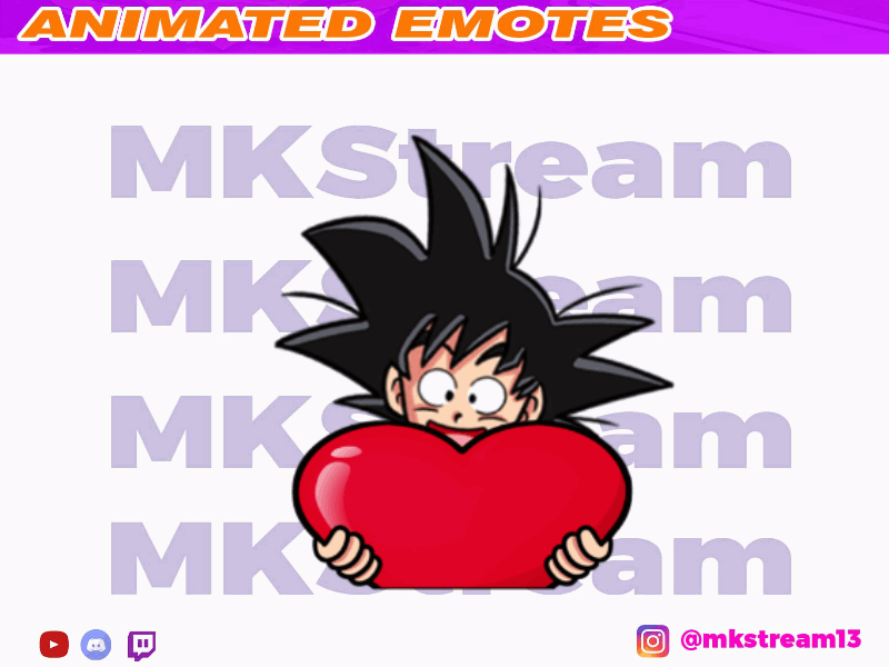 Twitch animated dragon ball kid goku love animated emotes anime design emotes goku heart hype illustration kid goku love sub badge vegeta