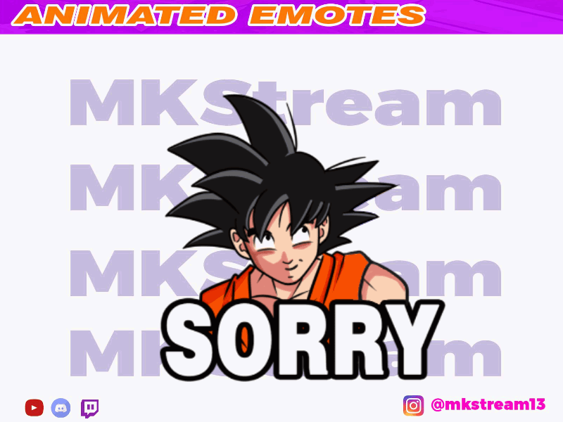 Twitch animated dragon ball son goku apologize sorry animated emotes animation anime apologize design emotes goku illustration sorry sub badge vegeta