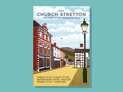 Church Stretton Visitor Guide brochure cover illustration quaint retro street tourism town