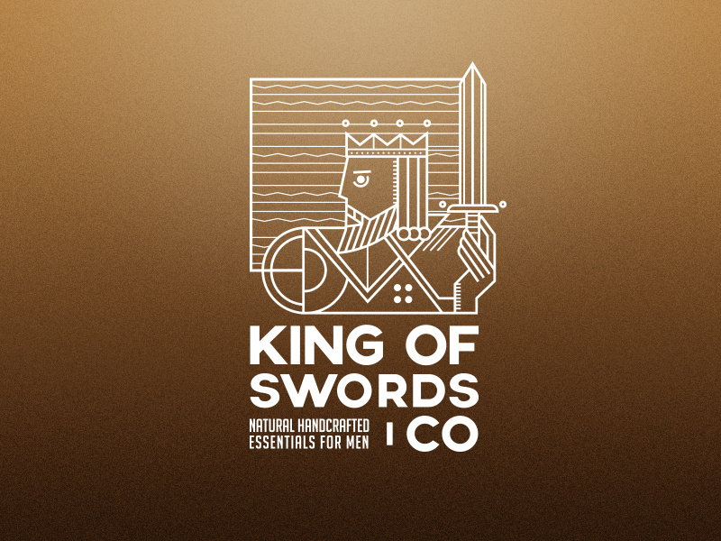 King Of Swords card logo king logo playing card king card line design gold line sword card king