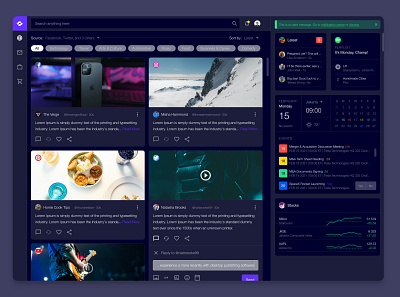 Personal Dashboard calendar dashboad desktop desktop app facebook instagram music pinterest schedule social social media social media design social network socialmedia spotify stocks twitter watch youtube