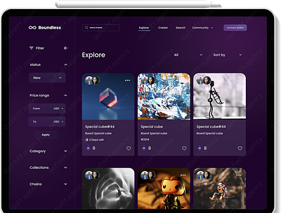 Boundless NFT Marketplace - Explore Page blockchain crypto defi figma nft nft marketplace uiux
