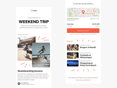 Teepee - Weekend trip android app app design design illustration ios schedule skateboarding trip ui ux