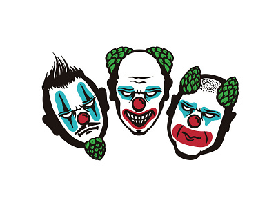 Three Clowns Beer angry beer clown clowns crazy funny hop hops kraft logo nose red