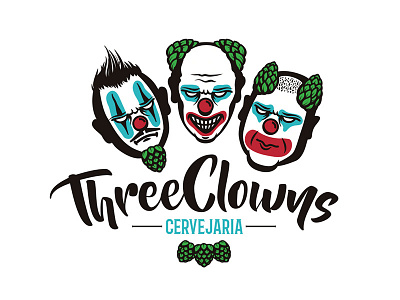 Three Clown Beer Logo angry beer clown clowns crazy funny hop hops kraft logo nose red