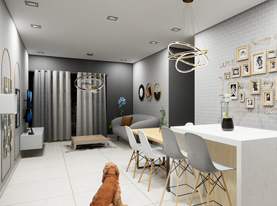 Apartment - Living and Dinning 3d rendering enscape residential design sketchup vray