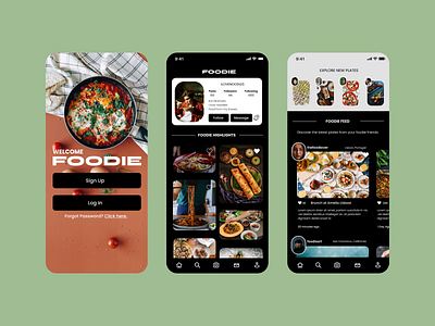 FOODIE App Design app appdesign colorful colors creative darkmode design food gabbypereira ui