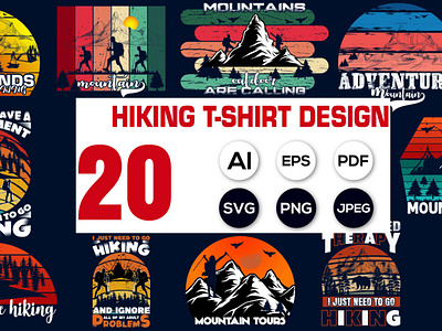Hiking T-Shirt Design Bundle ai eps graphic design hiking svg t shirt ui