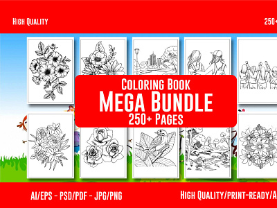 Coloring Page Mega Bundle ai design eps graphic design illustration svg or dxf cutting files ui