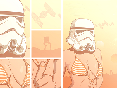 Greeting from Tatooine Beach girl helmet sexy star wars stormtrooper tatooine tie fighter vector