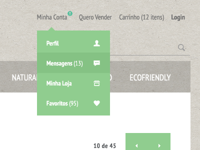 Pitadela Header cart dropdown eco fav flat green icon layout login love menu metro minimal profile search store ui ux web