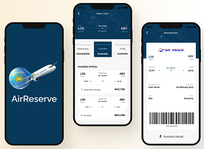 AirReserve - A flight Booking App airport app creative design figma flight booking flight booking app graphic design inspiration mobile app mobile application mobile ui ui uiux