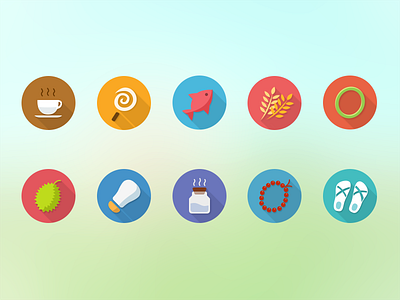 Colorful icons for Meiliwan app candy coffee durian fish gui icon meiliwan mobile slipper ui
