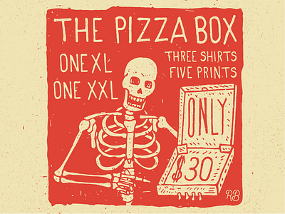 The Pizza Box Sale Ad design drawn grunge hand drawn illustration lettering skull texture type typography