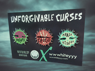 Unforgivable Curses Pin Set avada kedavra crucio curses enamel pin harry potter illustration imperio lettering skull texture typography wizard